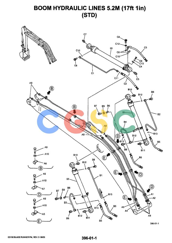神钢零件查询(ED190LC-6E) - BLADE RUNNER EXCAVATOR/DOZER BTW YL03U0136 - YL03U0292 (1/05-12/06) (03-003) - BOOM HYDRAULIC LINES 5.2M (17FT 1IN) (STD) Kobelco