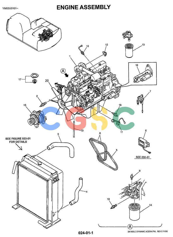 神钢零件查询(SK160LC) - DYNAMIC ACERA EXCAVATOR 11/2000 ASN YM02U0101 (11/00-12/02) (01-003) - ENGINE ASSEMBLY Kobelco