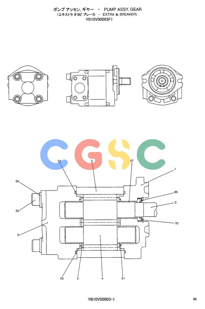 神钢零件查询(ED150-1E) - BLADE RUNNER EXCAVATOR/DOZER ASN YL05-00555 (11/03-12/04) (04-003) - PUMP ASSY, GEAR YB10V00003F1 (EXTRA & BREAKER OR DOZER) Kobelco