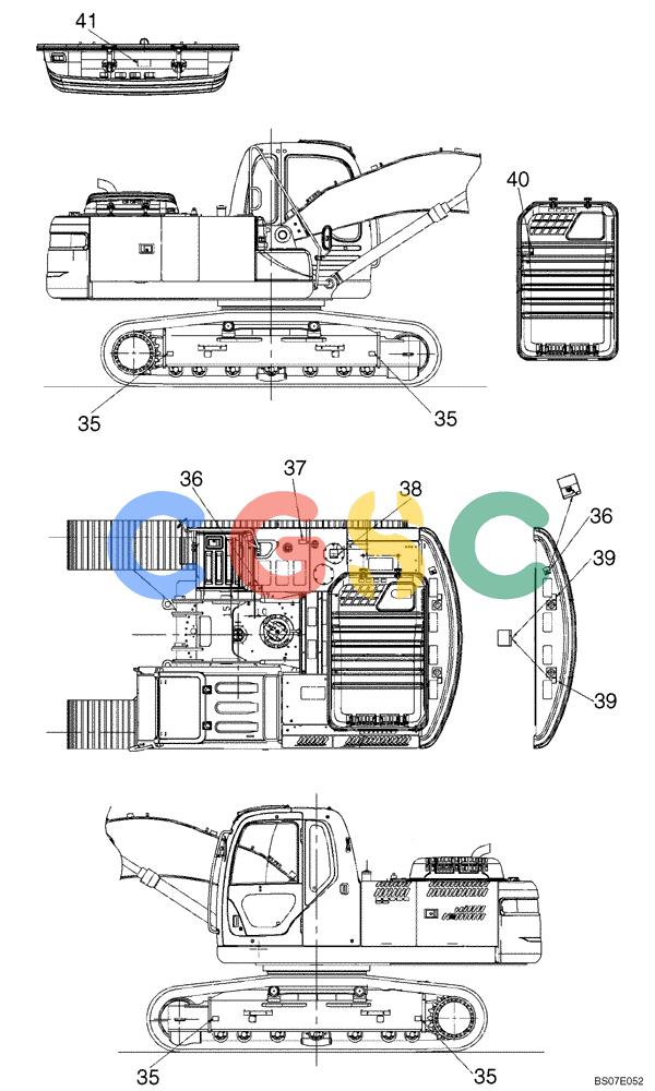 纽荷兰零件查询(E175B) - CRAWLER EXCAVATOR TIER 3 (NA) - N7DA16301 - (5/07-) (07-01[04]) - NAME PLATE INSTALLATION, (EXTERIOR) LOCATION (YN22TU0023F4) New Holland Constructuion
