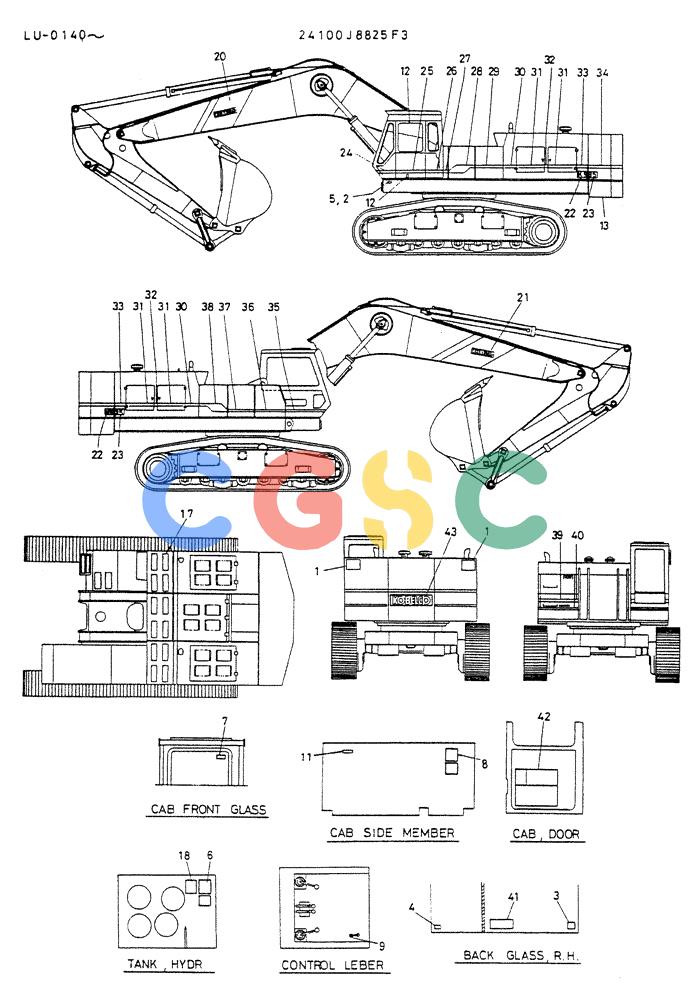 神钢零件查询(K935) - EXCAVATOR SUPPLEMENT ASN LU00154 (1/76-12/03) (09-006) - LABEL, NAME PLATE P/N 24100J8825F3 Kobelco