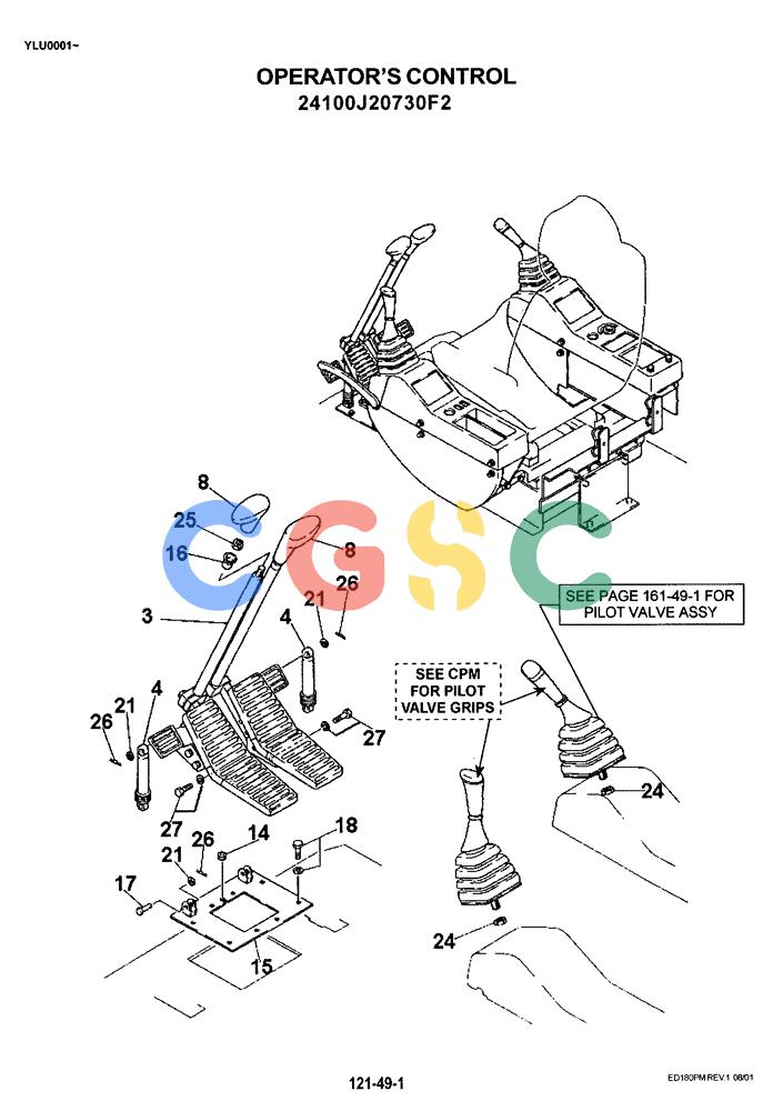 神钢零件查询(ED180) - BLADE RUNNER EXCAVATOR/DOZER ASN YLU0001 (1/99-12/01) (03-001[01]) - OPERATOR'S CONTROL Kobelco