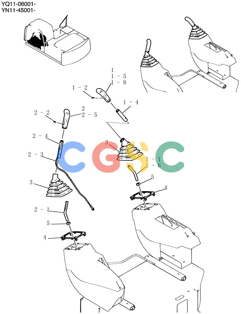 神钢零件查询(200-8) - EXCAVATOR S/N YN11-45001 - (1/06-12/09) (728-01-1) - CONTROLS, OPERATORS (LONG RANGE) Kobelco