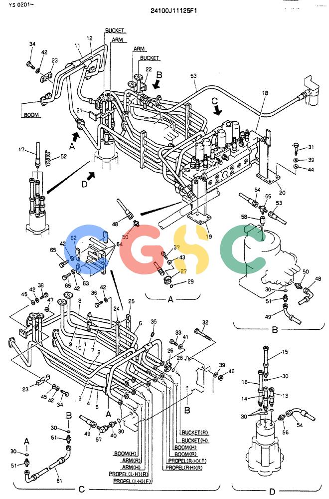 神钢零件查询(MD450BLC) - EXCAVATOR BTW TS0201 - TS0394 (1/80-12/06) (04-001) - HYDR LINES, UPP Kobelco