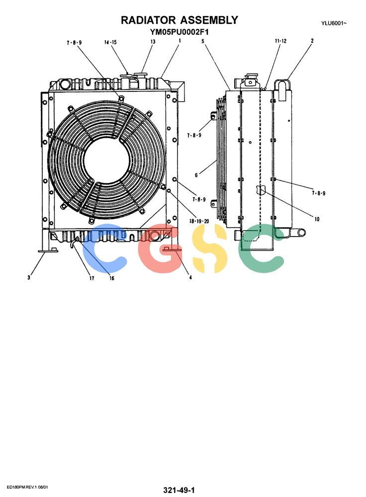 神钢零件查询(ED180) - BLADE RUNNER EXCAVATOR/DOZER ASN YLU0001 (1/99-12/01) (05-005) - RADIATOR ASSEMBLY Kobelco