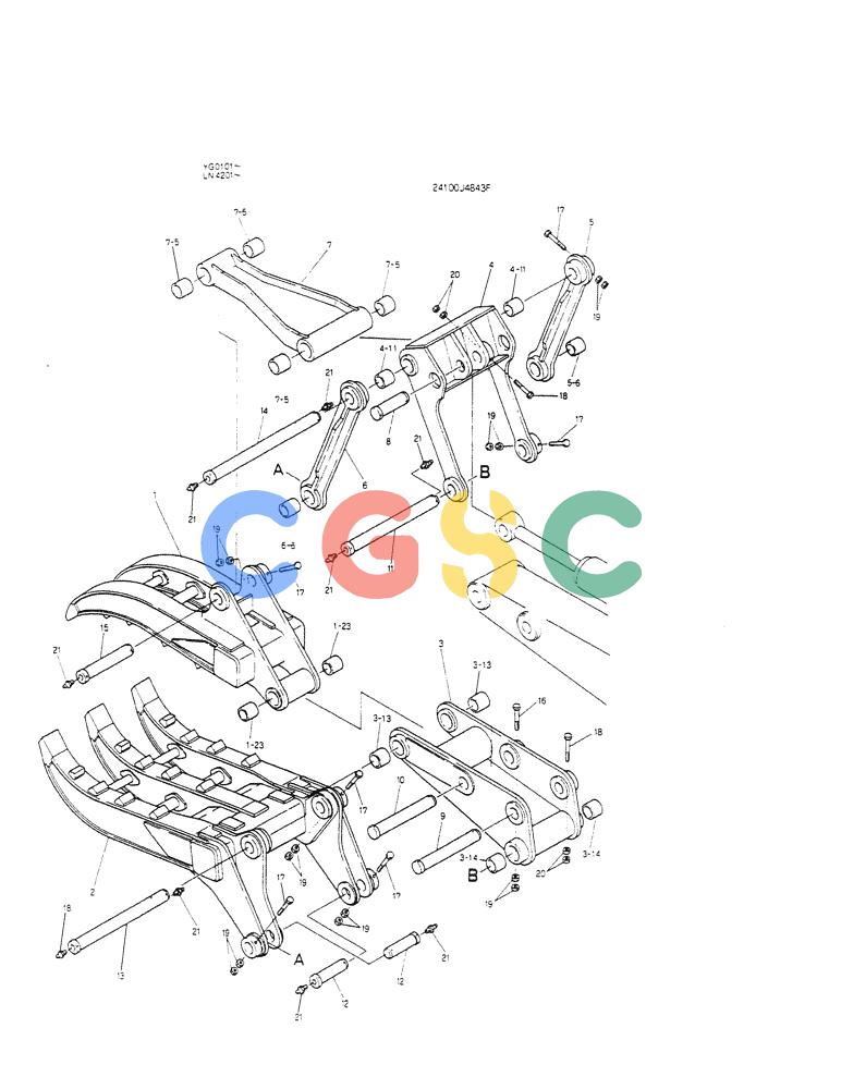 神钢零件查询(K907CLC) - EXCAVATOR BTW YG0101 - YG0500 (1/85-12/03) (09-020) - GRAPPL ASSY,FORK(DOUBLE) Kobelco