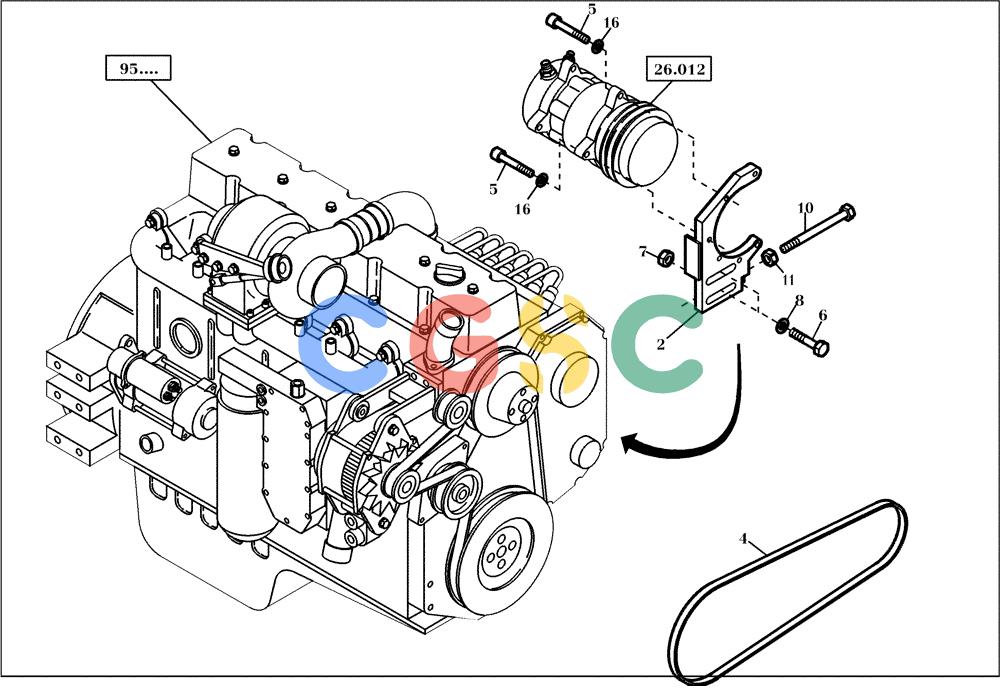 纽荷兰零件查询(EC270) - CRAWLER EXCAVATOR (7/00-) (26.010[001]) - COMPRESSOR INSTALL.MATERIAL (S/N 727002-UP) New Holland Constructuion