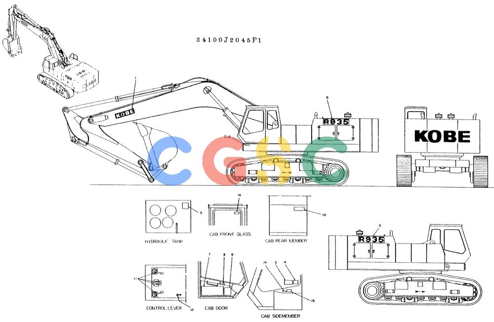 神钢零件查询(K935) - EXCAVATOR BTW L70106 - L70166, LU0067 (1/76-12/03) (07-009) - LABEL NAME-PLATE, P/N 24100J2045F1 Kobelco