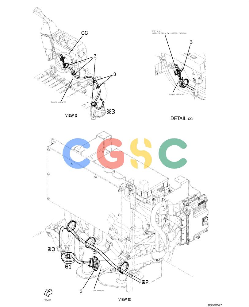 神钢零件查询(ED150) - BLADE RUNNER ACERA SR EXCAVATOR DOZER (TIER 3 ) ASN YL06-01201 (5/08-12/12) (06-05[02]) - HARNESS ASSEMBLY, UPPER (HAND CONTROL) (YY13E00072F1), FIGURE 2 OF 4 Kobelco