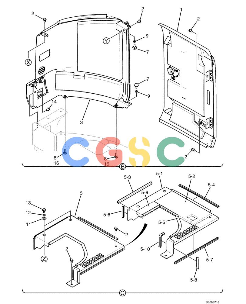 纽荷兰零件查询(E70BSR) - COMPACT CRAWLER EXCAVATOR BTW YT05-15001 - 18000 (NA) (4/08-) (02-45-01[02]) - GUARD ASSEMBLY (RIGHT) (YT21C00039F1), PAGE 2 OF 3 New Holland Constructuion