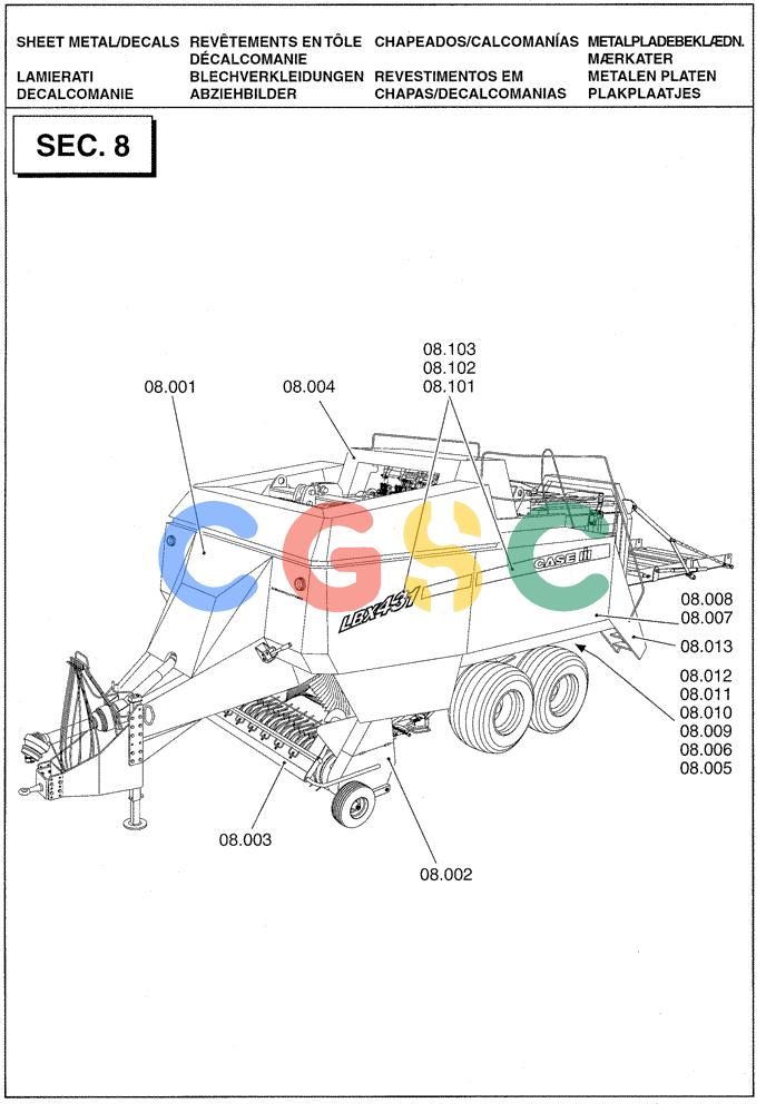 凯斯零件查询(LBX431S) - BIG RECTANGULAR BALER (6/01-12/03) (0.0024[01]) - SECTION LIST 8 - SHEET METAL/DECALS Case Agriculture