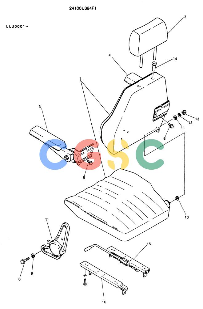 神钢零件查询(K909LC) - MARK II EXCAVATOR ASN LLU-0001 (1/87-12/03) (02-005) - SEAT ASSY, 24100U364 Kobelco