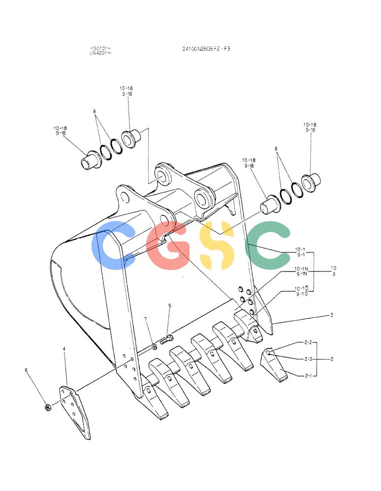 神钢零件查询(K907CLC) - EXCAVATOR BTW YG0101 - YG0500 (1/85-12/03) (09-008) - BUCKET ASSY 1.1M3 Kobelco