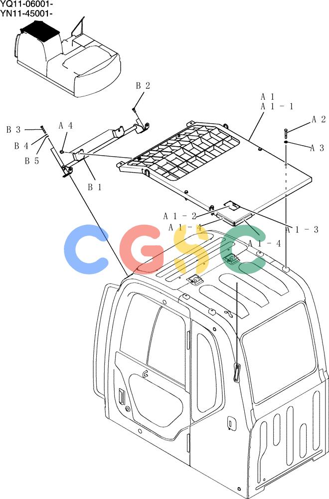 神钢零件查询(200-8) - EXCAVATOR S/N YN11-45001 - (1/06-12/09) (741-02-1) - CAB & GUARD ASSY (HEAD GUARD) Kobelco