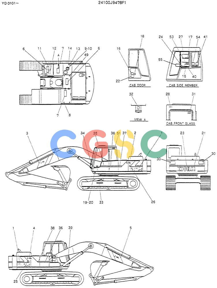 神钢零件查询(K907LC) - MARK II EXCAVATOR BTW YQ0101 - YQ0564 (1/87-12/03) (10-001) - LABEL, NAME-PLATE Kobelco