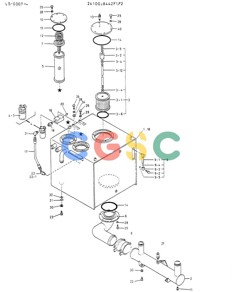 神钢零件查询(K916LC) - EXCAVATOR ASN YS0119 (1/87-12/03) (01-009) - TANK ASSY,HYDR(P/N 24100J8442F1,F2) Kobelco