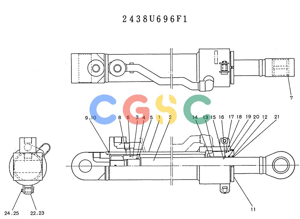 神钢零件查询(K905LC) - MARK II EXCAVATOR BTW YP1001 - YP1281 (1/87-12/03) (11-040) - CYLINDER ASSY (P/N 2438R696F1) Kobelco