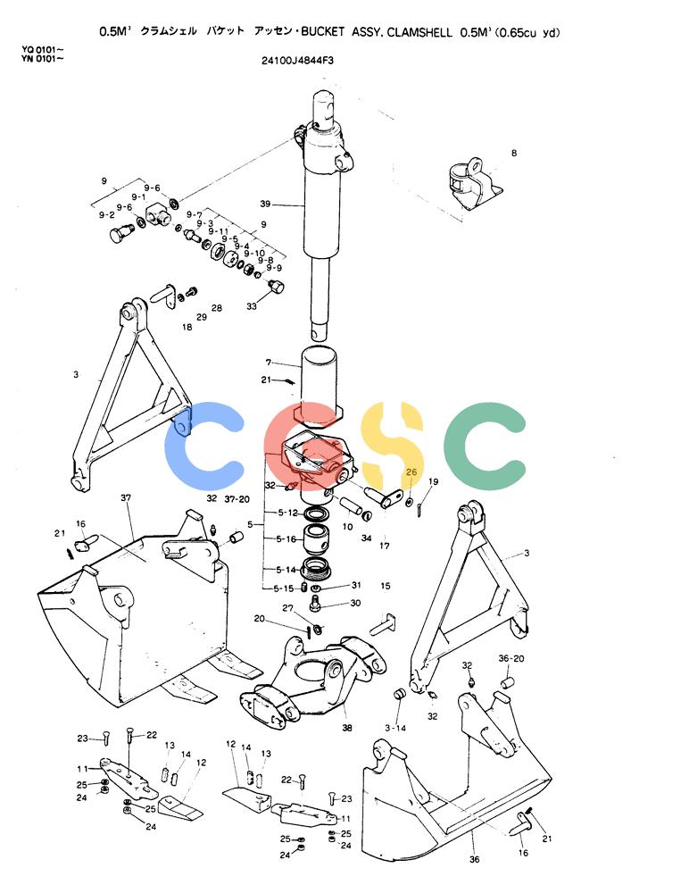 神钢零件查询(CLAMSHELL) - ATTACHMENT - SK200 EXCAVATORS (1/91-12/97) (421-61) - BUCKET ASSY, CLAMSHELL 0.5M{3} 24100J4844F3 Kobelco