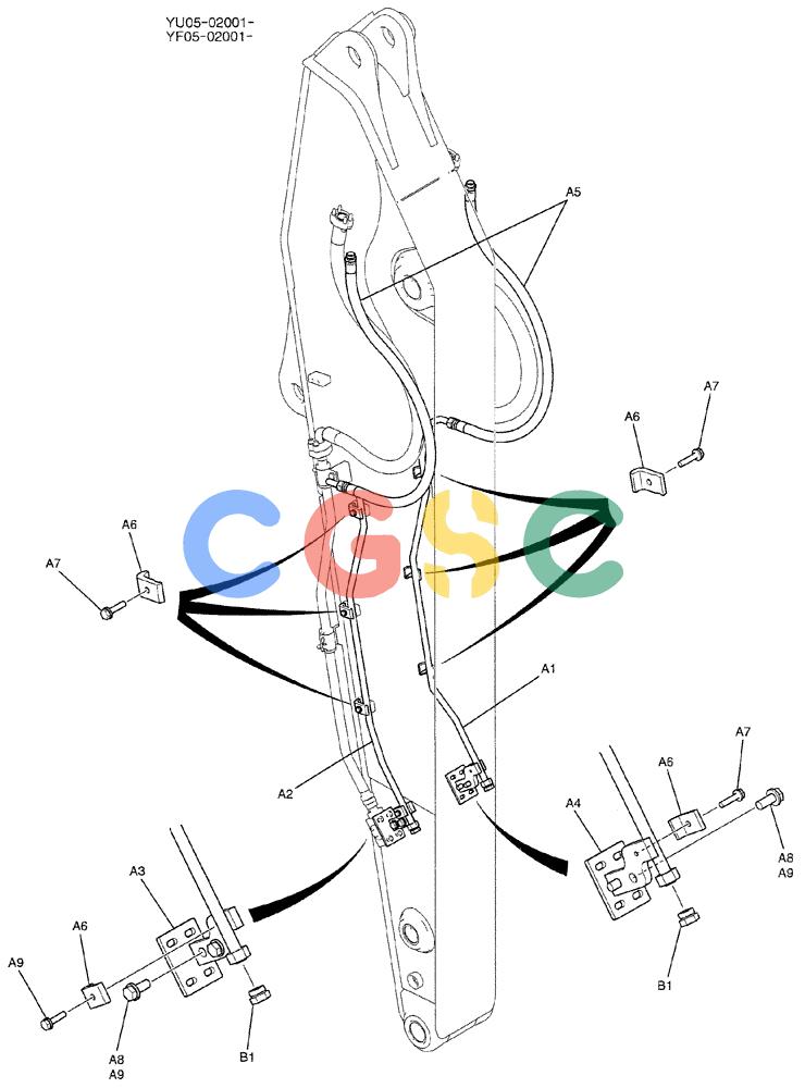 纽荷兰零件查询(E235BSRNLC) - CRAWLER EXCAVATOR ASN YU05-02001 (09-005) - HYD LINES, ARM 3.33M (EXTRA + NIBBLER & BREAKER) New Holland Constructuion