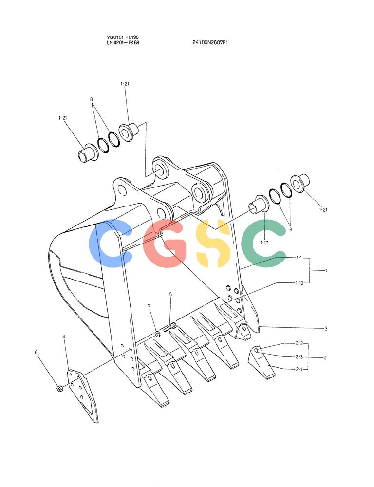 神钢零件查询(K907CLC) - EXCAVATOR BTW YG0101 - YG0500 (1/85-12/03) (09-012) - BUCKET ASSY H.D Kobelco