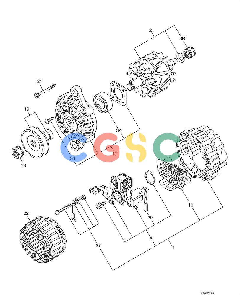 纽荷兰零件查询(E70BSR) - COMPACT CRAWLER EXCAVATOR BTW YT05-15001 - 18000 (NA) (4/08-) (09-26-00[00]) - GENERATOR (VI8971822892) New Holland Constructuion
