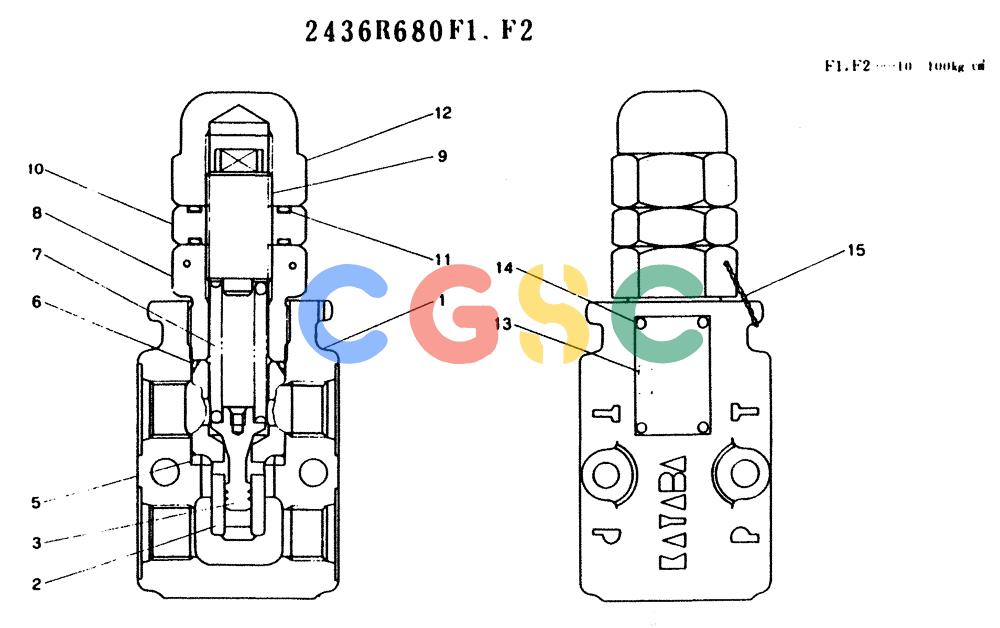 神钢零件查询(K904) - MARK II EXCAVATOR ASN YW1119 (1/88-12/03) (11-002) - VALVE ASSY, RELIEF, P/N 2436R680F1 Kobelco