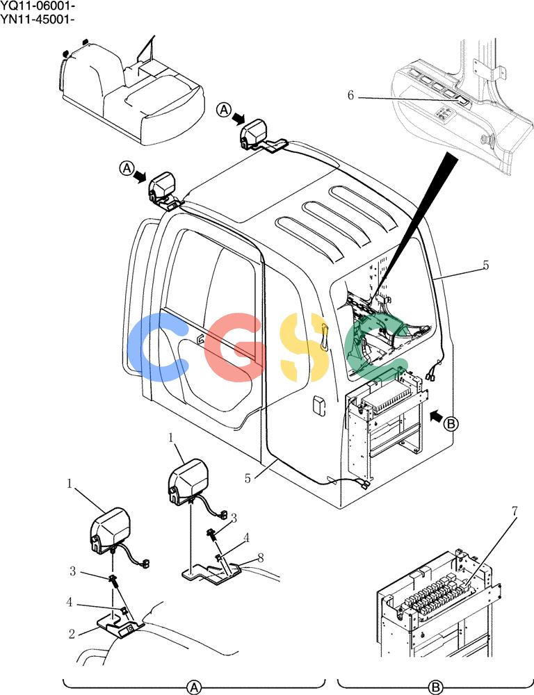 神钢零件查询(200-8) - EXCAVATOR S/N YN11-45001 - (1/06-12/09) (755-01-1) - LIGHT INSTAL (2 LIGHT) Kobelco