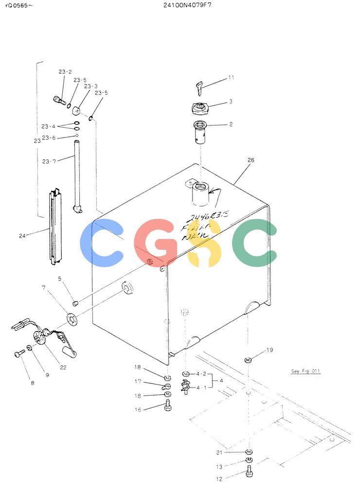 神钢零件查询(K907LC) - MARK II EXCAVATOR ASN YQ0565 (NA) (1/87-12/03) (01-005) - TANK ASSY, FUEL, P/N 24100N4079F7 Kobelco