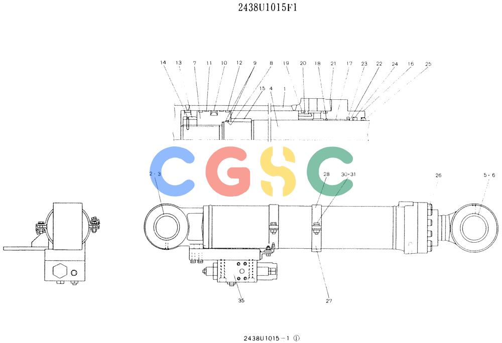 神钢零件查询(K907LC) - MARK II EXCAVATOR ASN YQ0565 (NA) (1/87-12/03) (11-058) - CYLINDER ASSY (R.H BOOM), P/N 2438U1015F1 Kobelco
