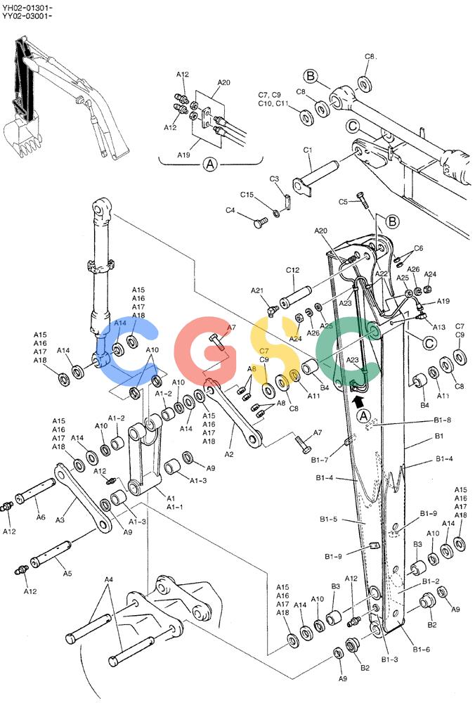 神钢零件查询(ED150-1E) - BLADE RUNNER EXCAVATOR/DOZER ASN YL05-00555 (11/03-12/04) (05-005) - ARM ASSY, LONG 2.95M Kobelco