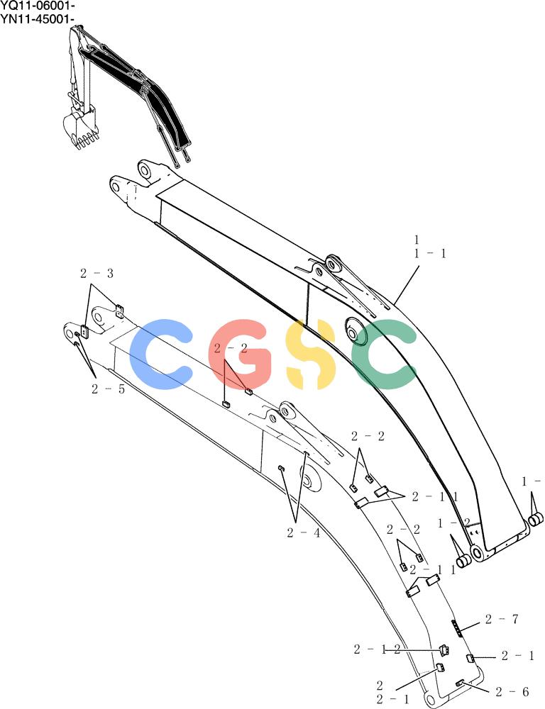 神钢零件查询(200-8) - EXCAVATOR S/N YN11-45001 - (1/06-12/09) (455-02-1) - BOOM ASSY, (HD) Kobelco