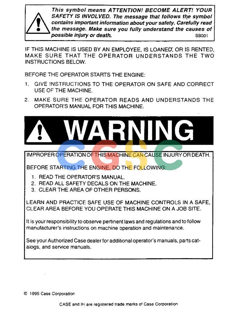 凯斯零件查询(2501) - CONCORD AIR SYSTEM (1/95-11/01) (00A) - WARNING Case Agriculture