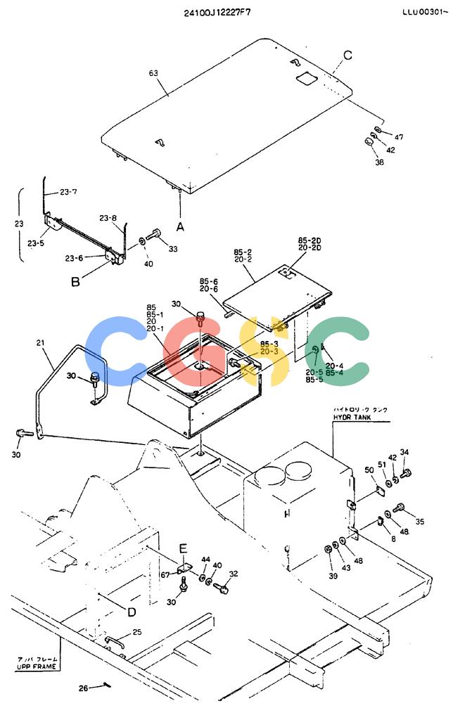 神钢零件查询(MD240C) - EXCAVATOR BTW LLU0301 - LLU0600 (1/80-12/06) (02-006[2]) - GUARD ASSY - 24100J12227F7 Kobelco