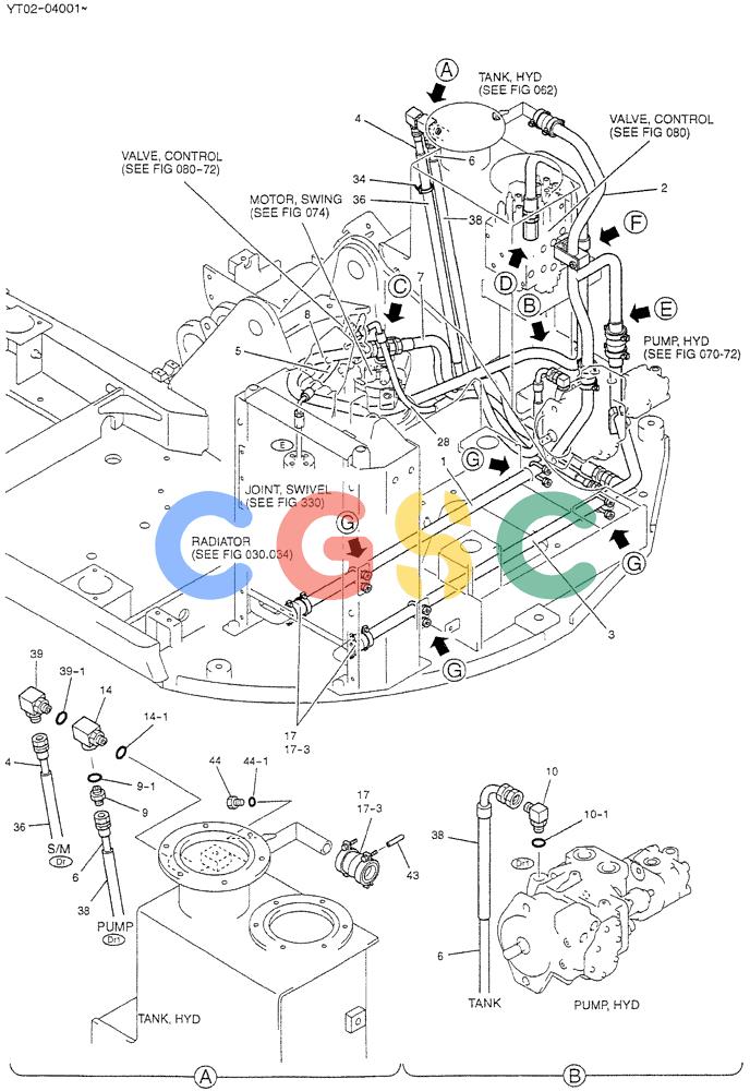 神钢零件查询(DOZER) - ATTACHMENT - SK70SR-1E EXCAVATORS ASN YT02-04001 (1/04-12/04) (01-008[01]) - HYDRAULIC LINES, RETURN Kobelco