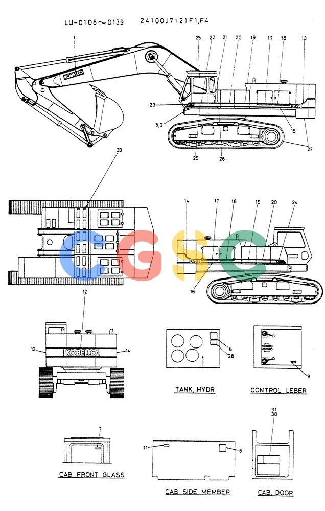 神钢零件查询(K935) - EXCAVATOR SUPPLEMENT ASN LU00154 (1/76-12/03) (09-005) - LABEL, NAME PLATE(P/N 24100J7121F1,F4) Kobelco