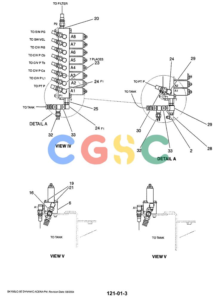 神钢零件查询(SK160LC-6E) - DYNAMIC ACERA EXCAVATOR 08/2004 ASN YM03U0523 (8/04-12/07) (01-030[03]) - CONTROL LINES - VALVE, P/N YM64H00014F1, F2 Kobelco