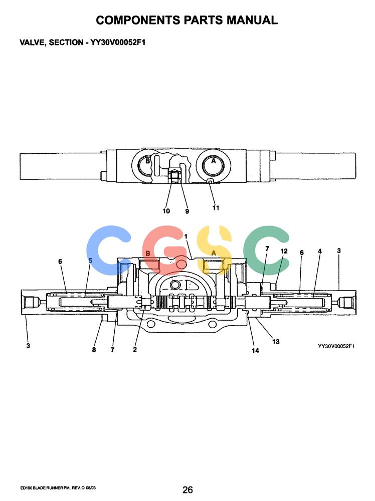 神钢零件查询(ED190LC-6E) - BLADE RUNNER EXCAVATOR/DOZER BTW YL03U0136 - YL03U0292 (1/05-12/06) (07-042) - VALVE, SECTION (YY30V00052F1) Kobelco