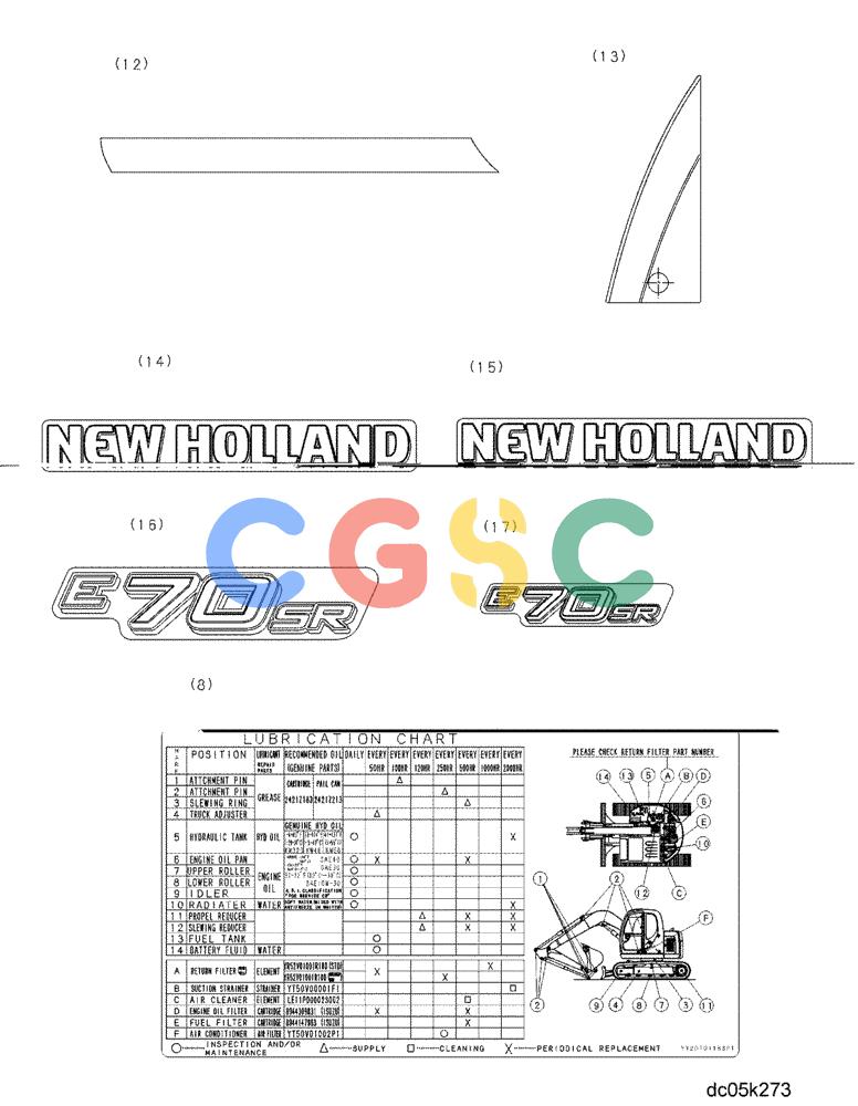 纽荷兰零件查询(E70) - MIDI CRAWLER EXCAVATOR (NA) (1/06-) (215) - DECALS (YT22T00103F3) New Holland Constructuion