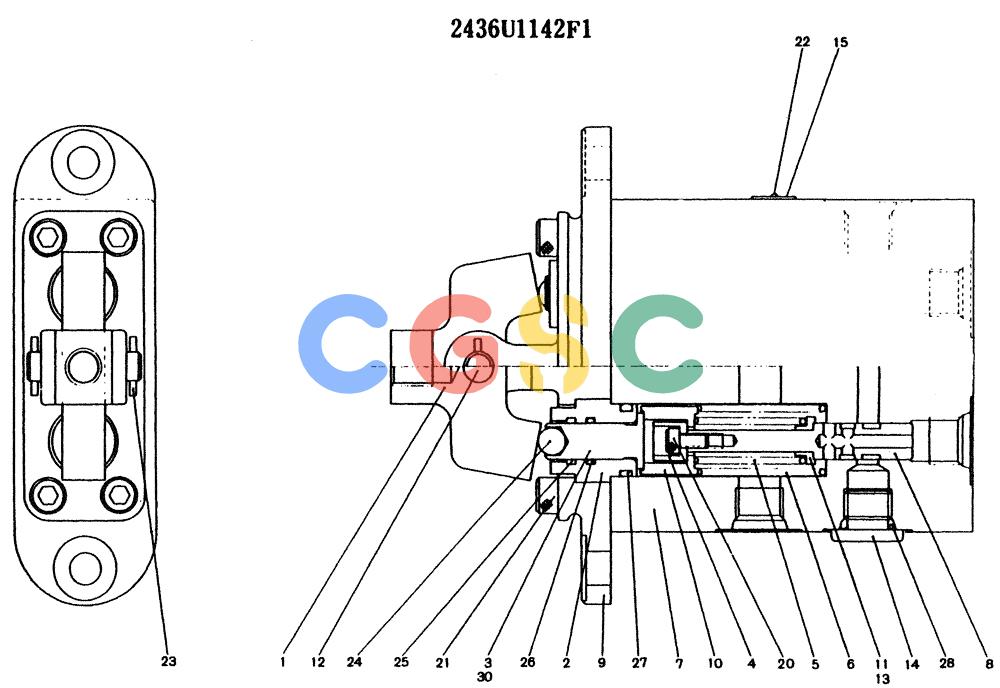 神钢零件查询(K904) - MARK II EXCAVATOR ASN YW1119 (1/88-12/03) (11-020) - VALVE ASSY, PILOT , P/N 2436U1142F1 Kobelco