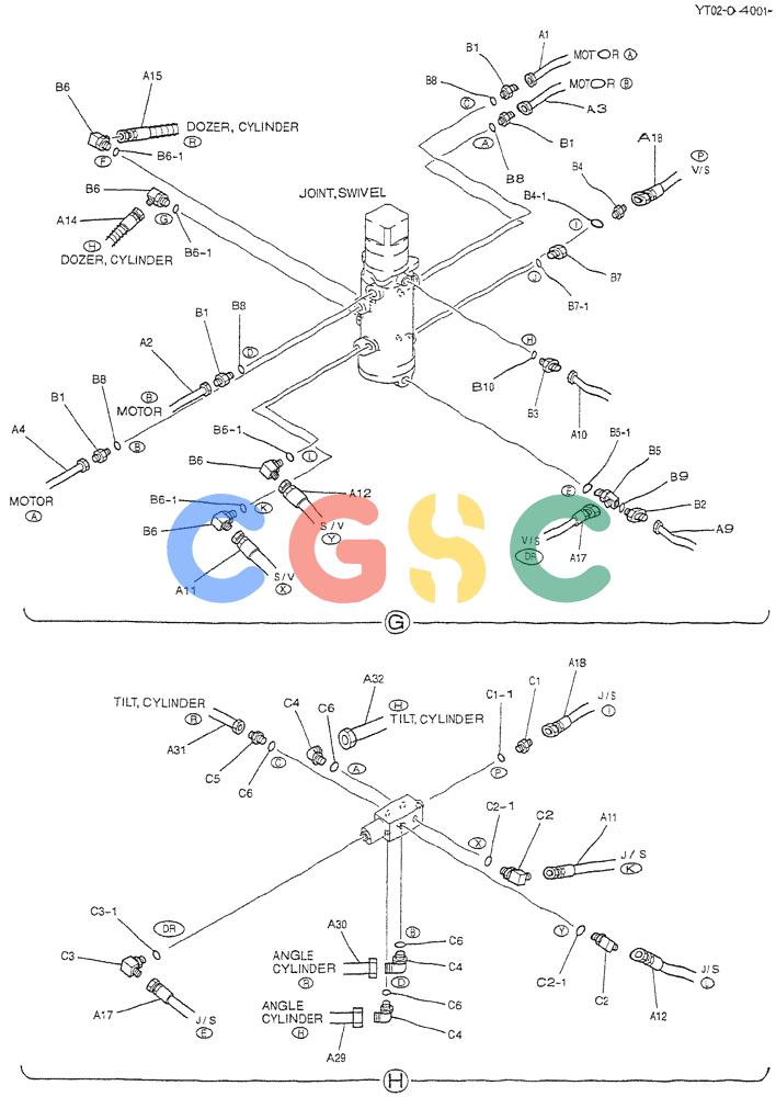神钢零件查询(DOZER) - ATTACHMENT - SK70SR-1E EXCAVATORS ASN YT02-04001 (1/04-12/04) (02-006[02]) - HYD LINES, LOW (PTPA DOZER) Kobelco