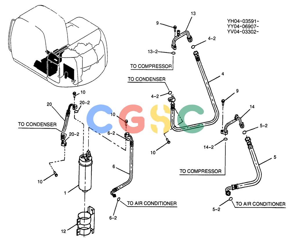 纽荷兰零件查询(E115SR) - CRAWLER EXCAVATOR ASN YV04-03043 (01-060) - DRIER ASSY, AIR P/N YV96V00001F6 New Holland Constructuion