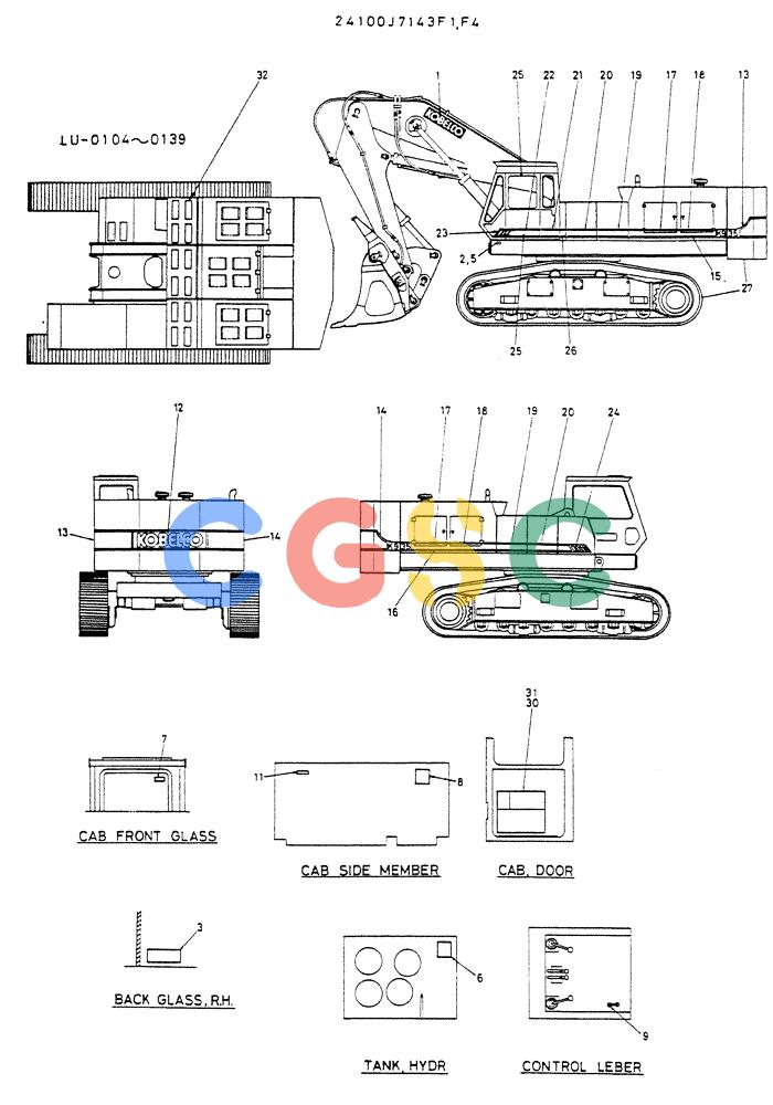 神钢零件查询(K935) - EXCAVATOR SUPPLEMENT ASN LU00154 (1/76-12/03) (09-014) - LABEL, NAME PLATE P/N 24100J7143F1, F4 Kobelco