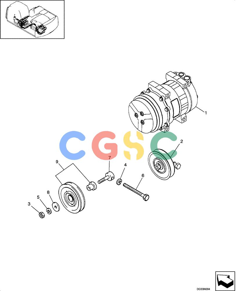 神钢零件查询(SK170-8) - ACERA MARK III EXCAVATOR - TIER 3 (NA) ASN YM04-U1601 - (5/07-12/12) (09-47[00]) - AIR CONDITIONING (PULLEY ASSEMBLY) (YX20M01029F2) Kobelco
