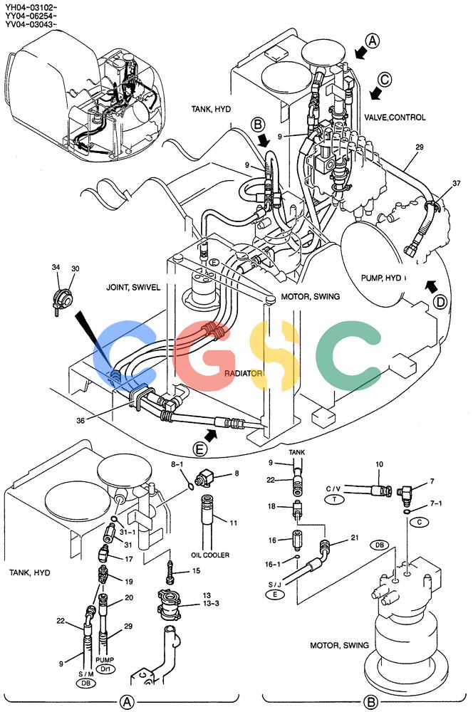 纽荷兰零件查询(E135SR) - CRAWLER EXCAVATOR ASN YY04-06254 (01-024[01]) - HYD LINES, UPP (RETURN) New Holland Constructuion