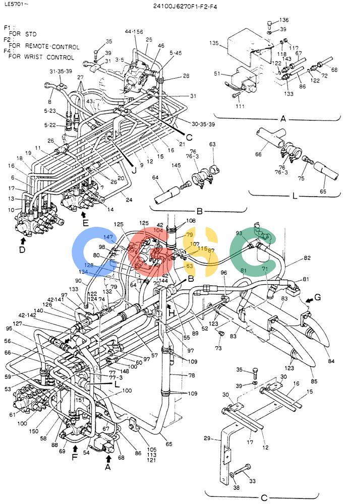 神钢零件查询(K903C) - EXCAVATOR ASN LE5701 (1/87-12/03) (03-002[01]) - HYDR LINES, UPP, P/N 24100J6270F2 Kobelco