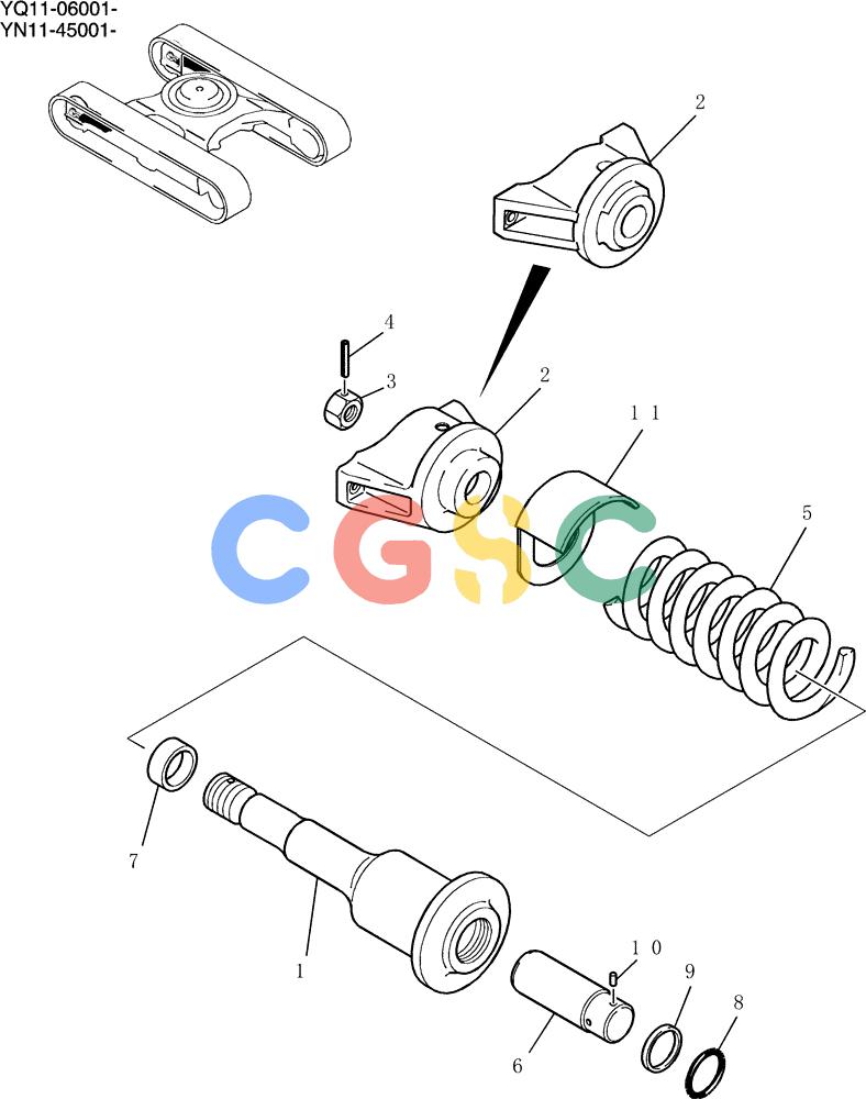 神钢零件查询(200-8) - EXCAVATOR S/N YN11-45001 - (1/06-12/09) (360-01-1) - IDLER ADJUST ASSY Kobelco