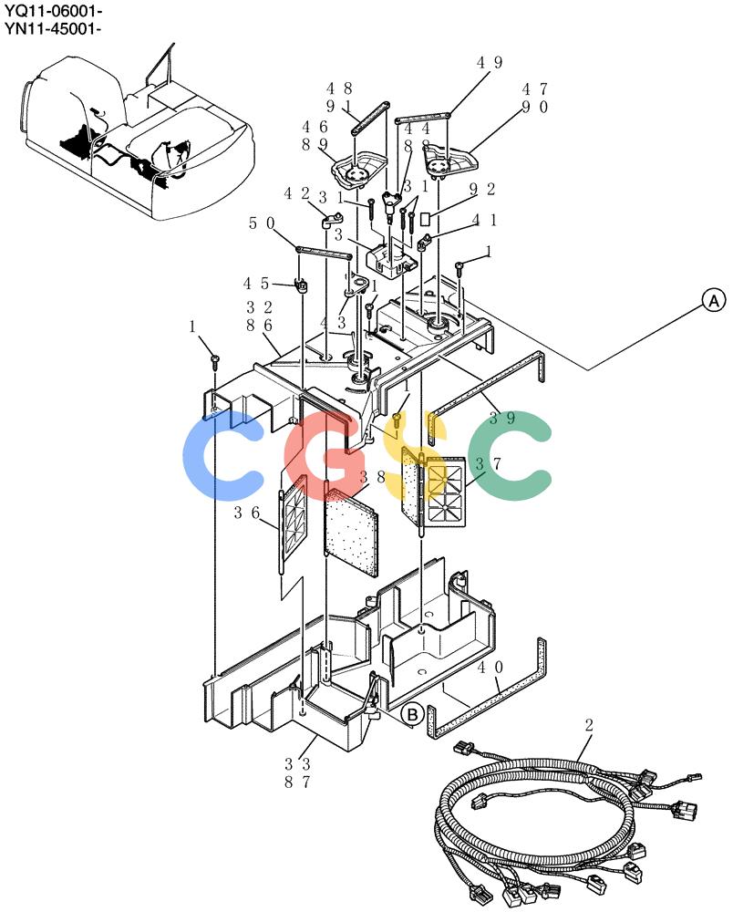 神钢零件查询(200-8) - EXCAVATOR S/N YN11-45001 - (1/06-12/09) (298-01-1) - CONDITIONER ASSY, AIR Kobelco