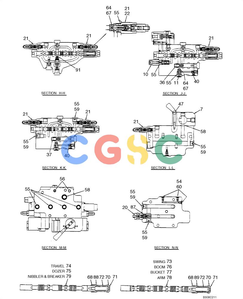 纽荷兰零件查询(E70BSR) - COMPACT CRAWLER EXCAVATOR BTW YT05-15001 - 18000 (NA) (4/08-) (08-01-00[04]) - VALVE ASSEMBLY, CONTROL (MAIN) (YT30V00039F1), PAGE 4 OF 4 New Holland Constructuion