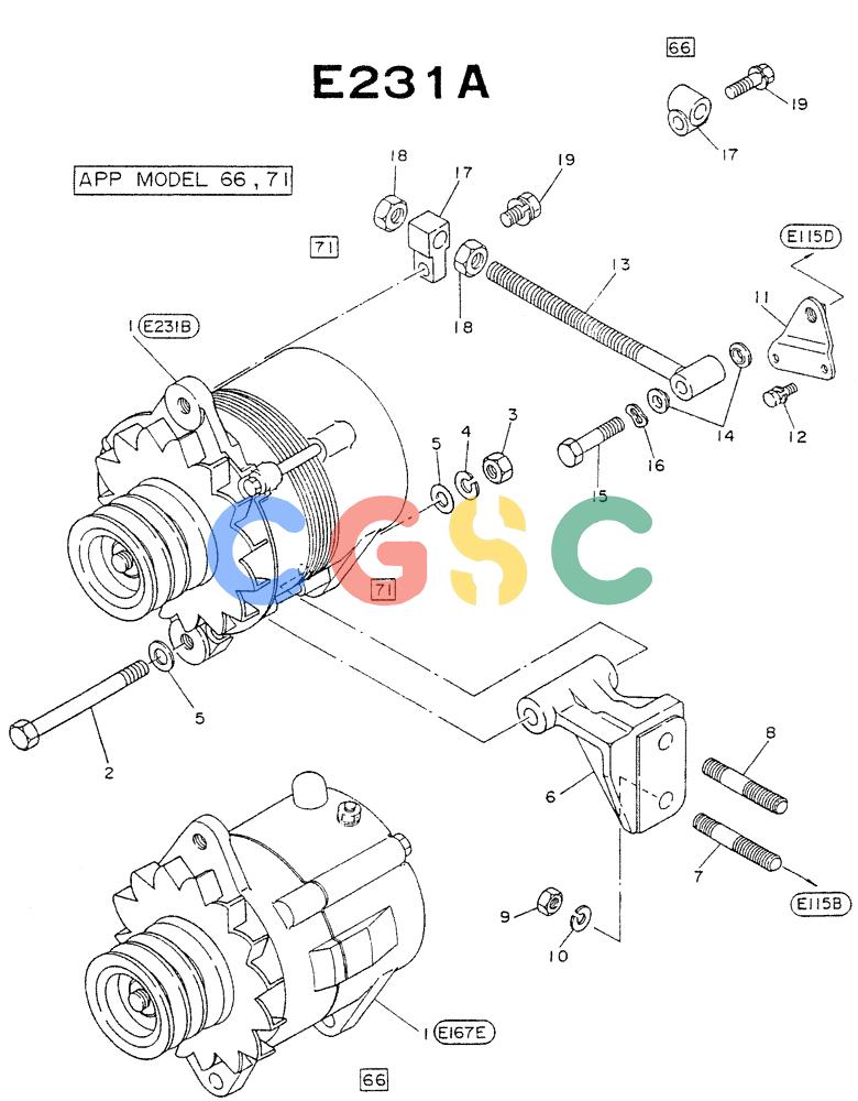 神钢零件查询(NE6(T)04) - NISSAN DIESEL ENGINE (1/86-12/98) (08-001[02]) - GENERATOR (FITTING PARTS) Kobelco