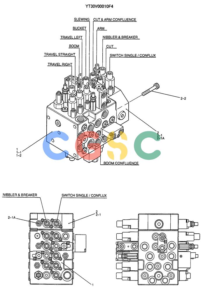 纽荷兰零件查询(E70SR) - MIDI CRAWLER EXCAVATOR ASN YT04-07175 (07-001) - VALVE ASSY, CONTROL, P/N YT30V00010F4 New Holland Constructuion